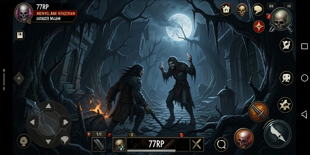 Tangkapan layar menunjukkan momen menegangkan dalam gameplay 77RP.