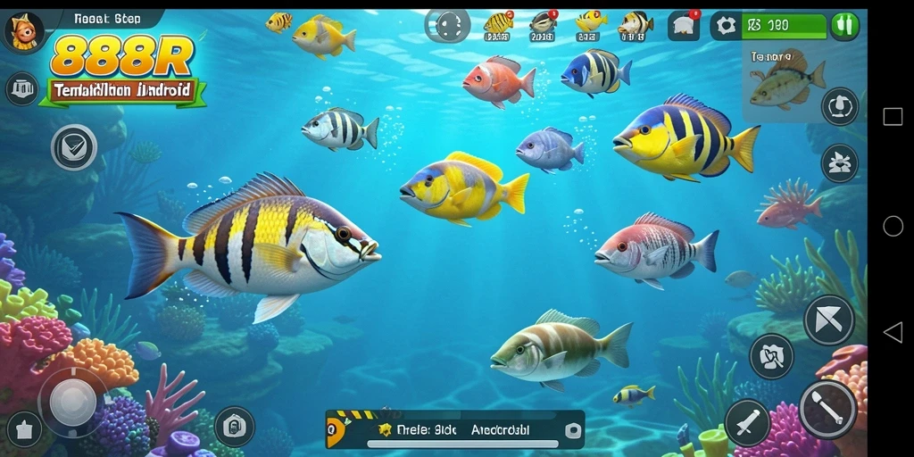 Tampilan gameplay seru dalam 888R dengan berbagai jenis ikan.
