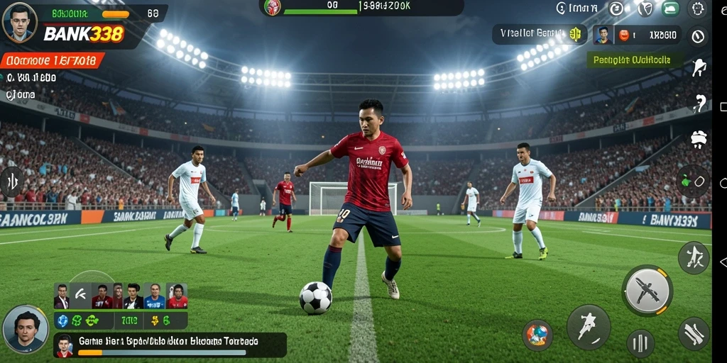 Screenshot utama BANK338 menampilkan aksi permainan sepak bola yang mendebarkan.