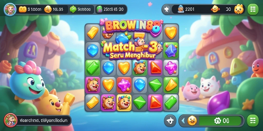 Screenshot utama gameplay BROWIN88 dengan elemen Match-3 yang menarik.