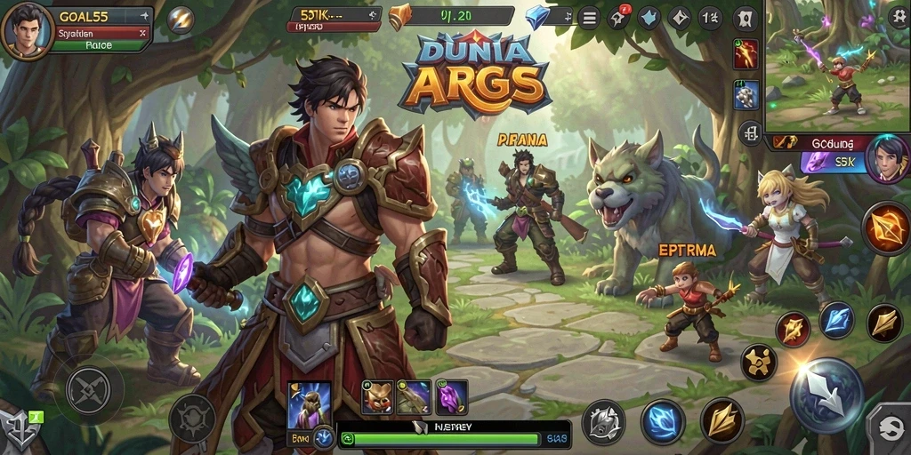 Screenshot menunjukkan pertempuran seru dan karakter yang menonjol dalam GOAL55.