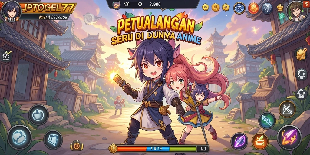 Tampilan utama gameplay JPTOGEL77 dengan karakter Anime yang keren.