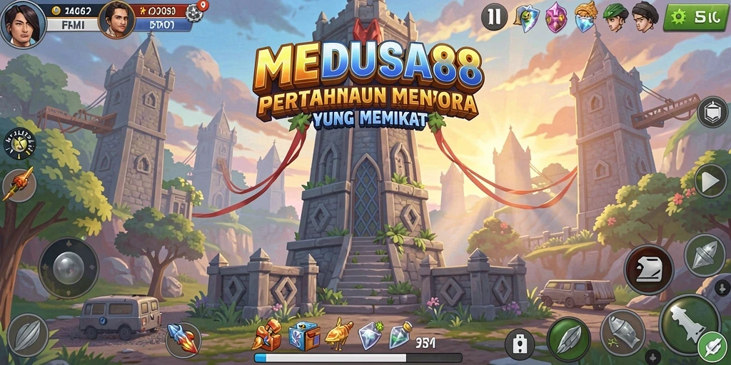 Tampilan menakjubkan dari gameplay Tower Defense di MEDUSA88.