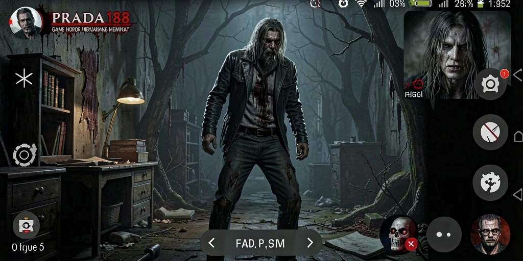 Tampilan gameplay PRADA188 dengan atmosfer horor yang mencekam.
