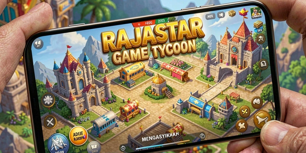 Tangkapan layar gameplay RAJASTAR dengan elemen manajemen bisnis.
