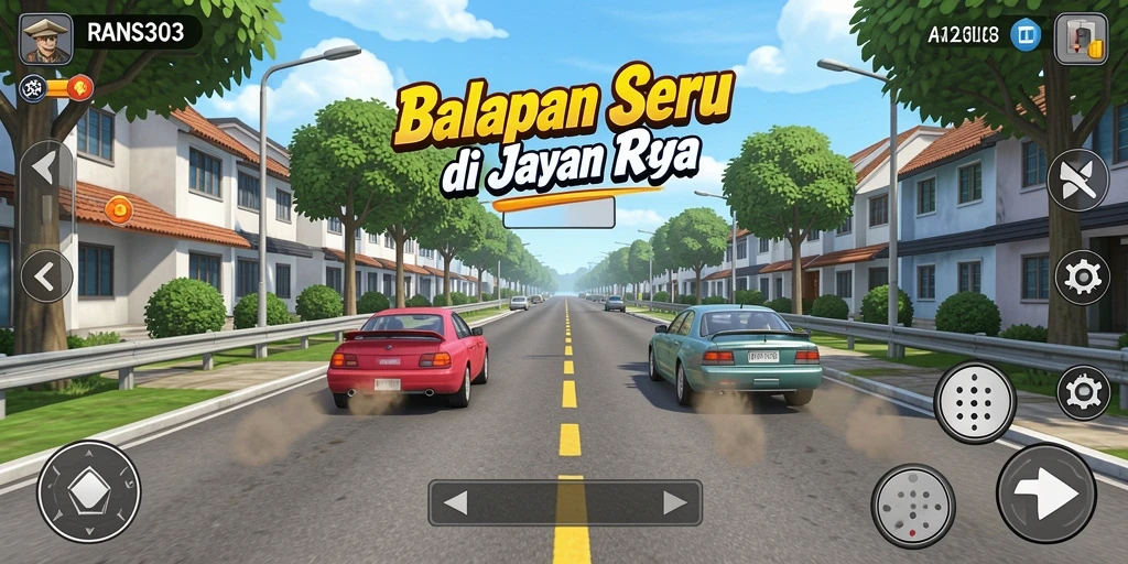 Tampilan gameplay balapan dengan mobil cepat di RANS303.