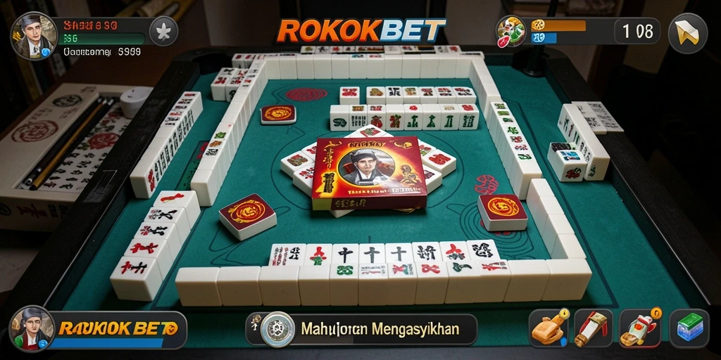 Tampilan gameplay ROKOKBET dengan ubin Mahjong yang berwarna-warni.