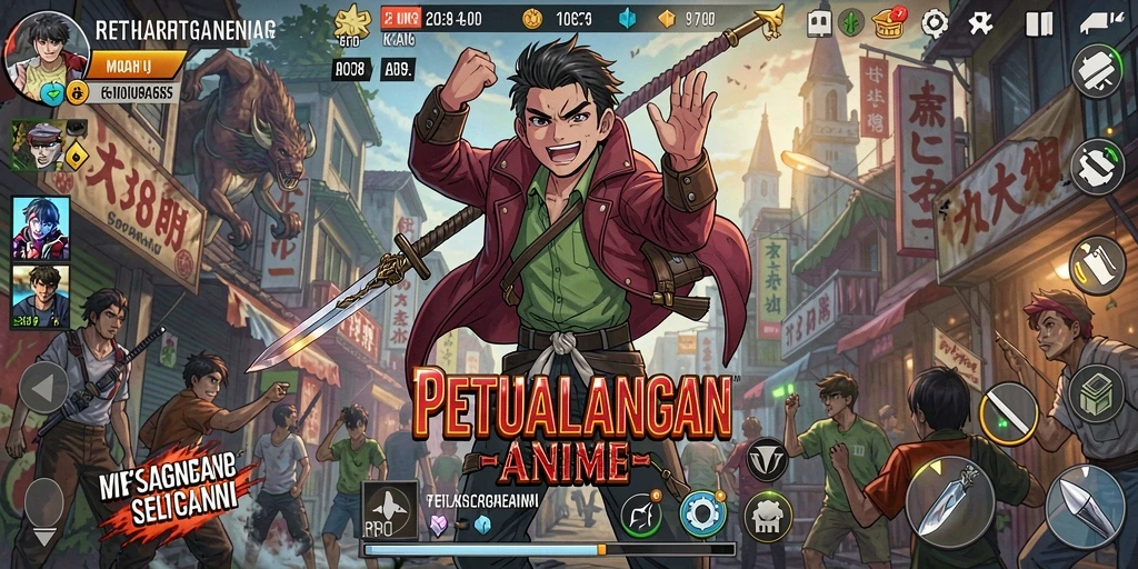 Screenshot utama RP8 menampilkan karakter anime dalam aksi yang seru.