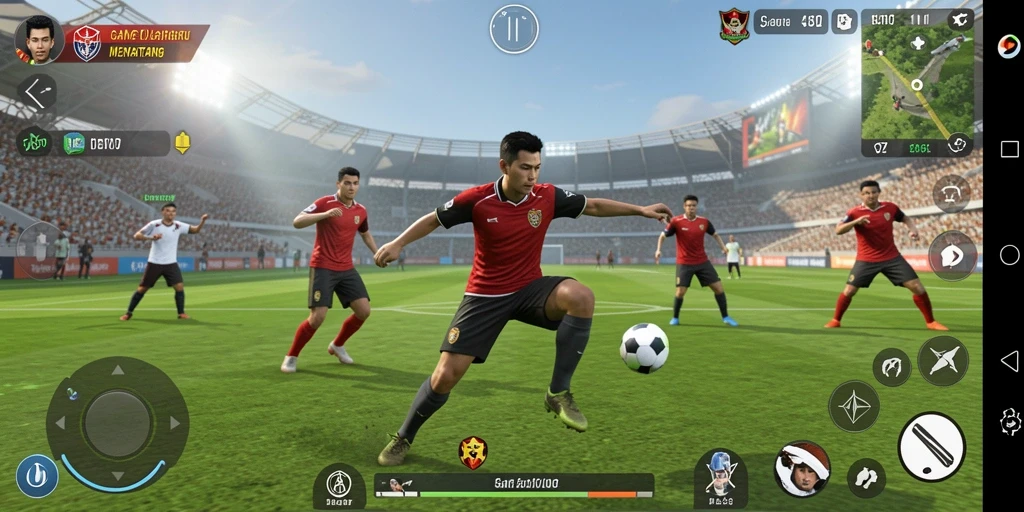Screenshot gameplay SD107 menampilkan pertandingan olahraga yang intens dan mendebarkan.
